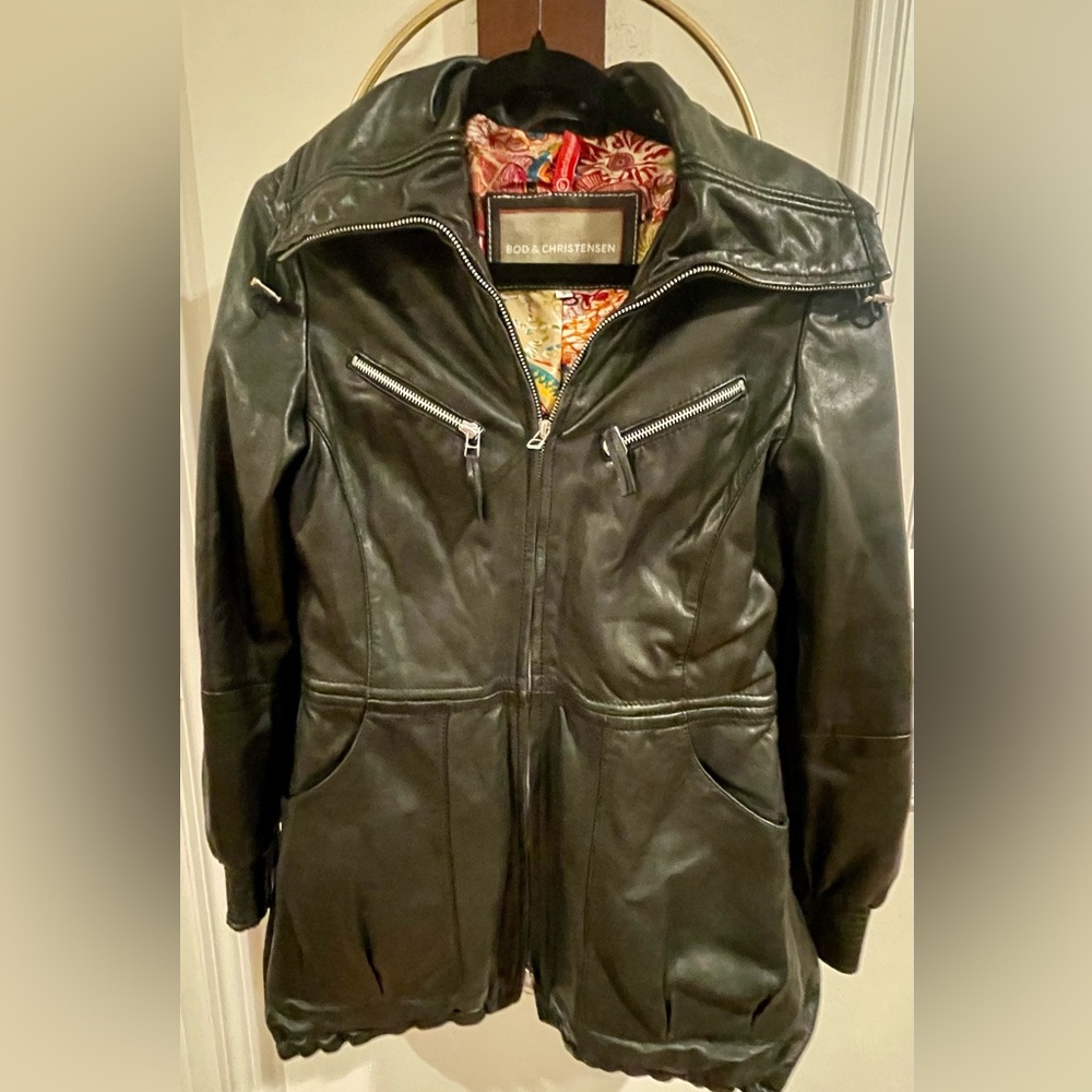 Black Leather Zip Jacket for Women